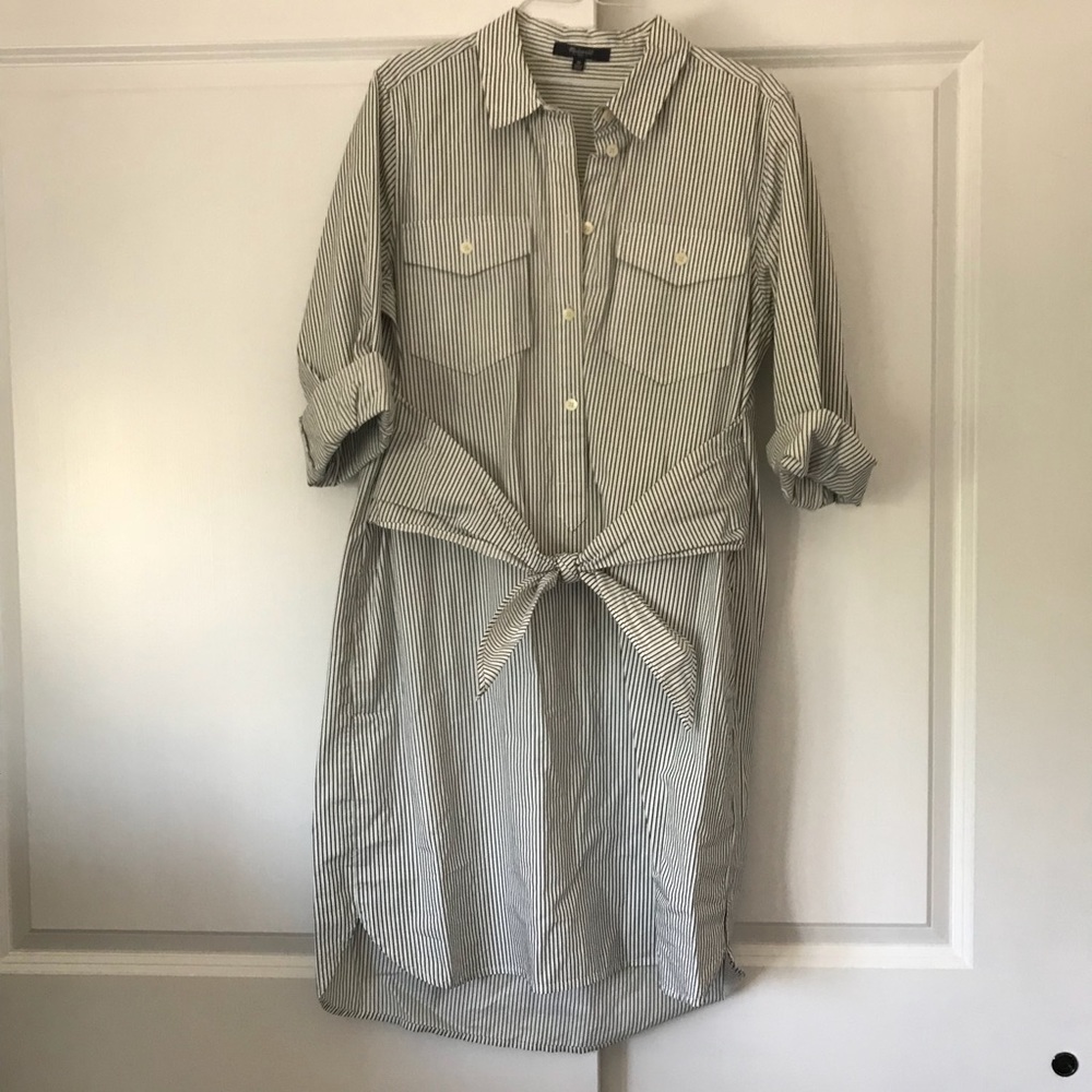 Striped tie-waist shirtdress